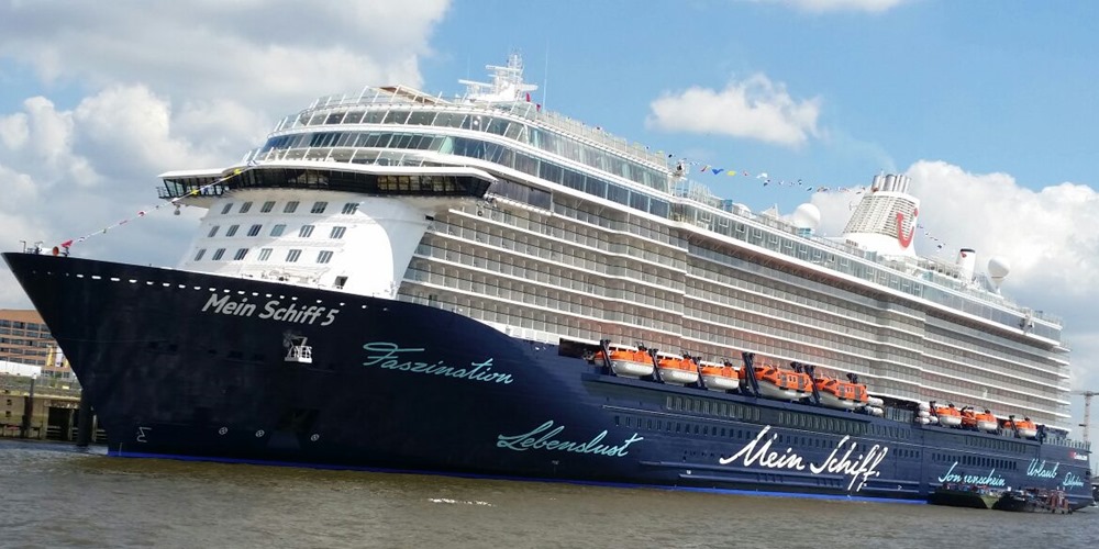 15-deck mega cruise ship Mein Schiff 5 docks at Doha Port