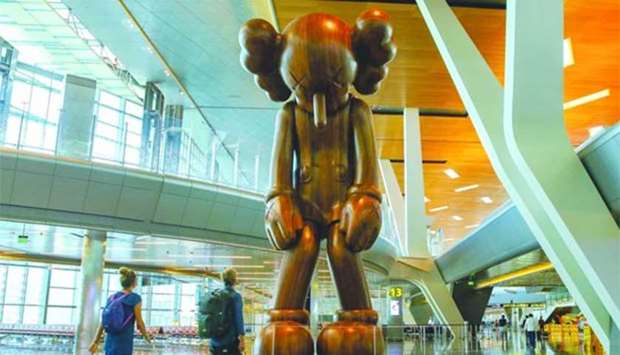 A 32ft-tall sculpture, titled Small Lie, unveiled at the Hamad International Airport
